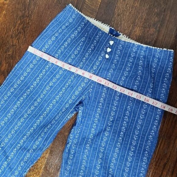 Vintage 60s 70s Blue White Boho Bell Bottom Hippie Retro Pants - Picture 9 of 14